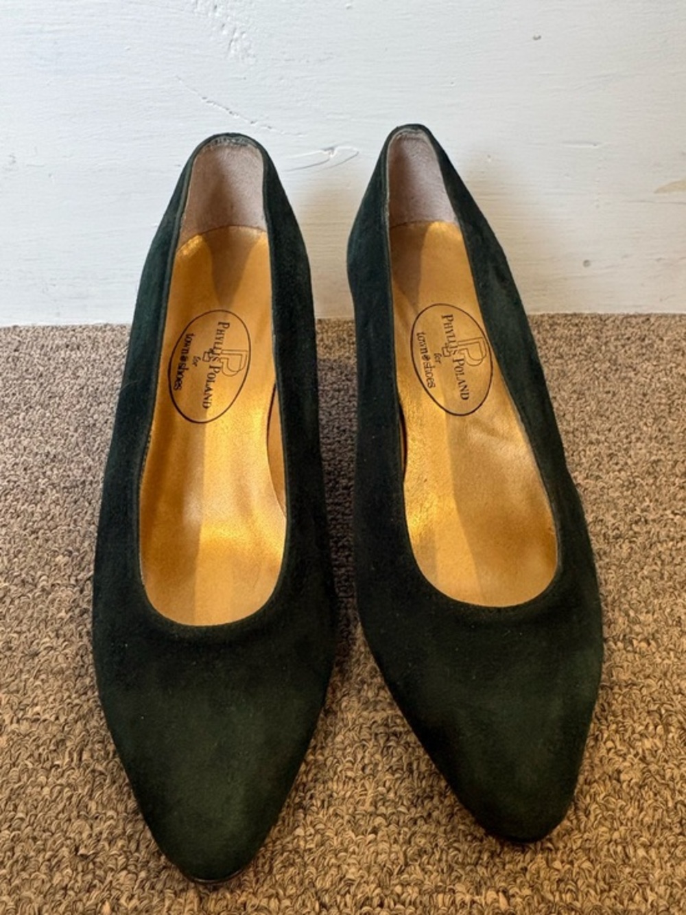 Phyllis Poland Town Shoes - Deep Green Suede Heels
